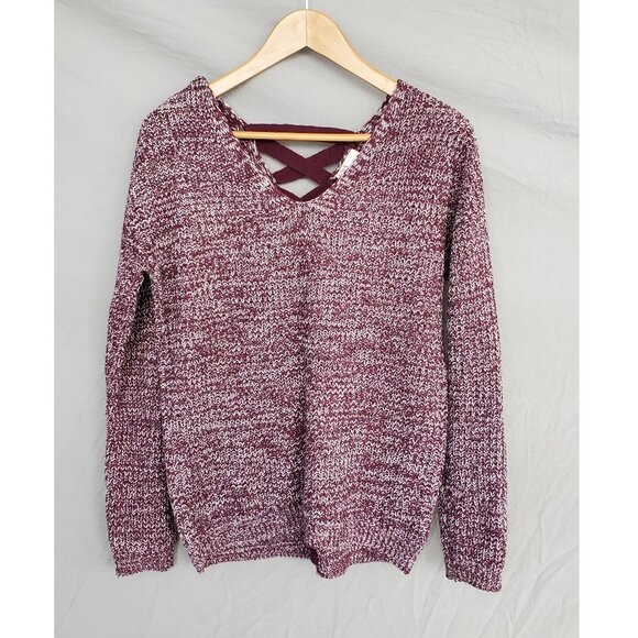 Maroon Marled Sweater with Lace Up Back - Picture 1 of 4